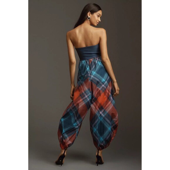 Anthropologie Strapless Plaid Jumpsuit - Blue and Red - Picture 3 of 12